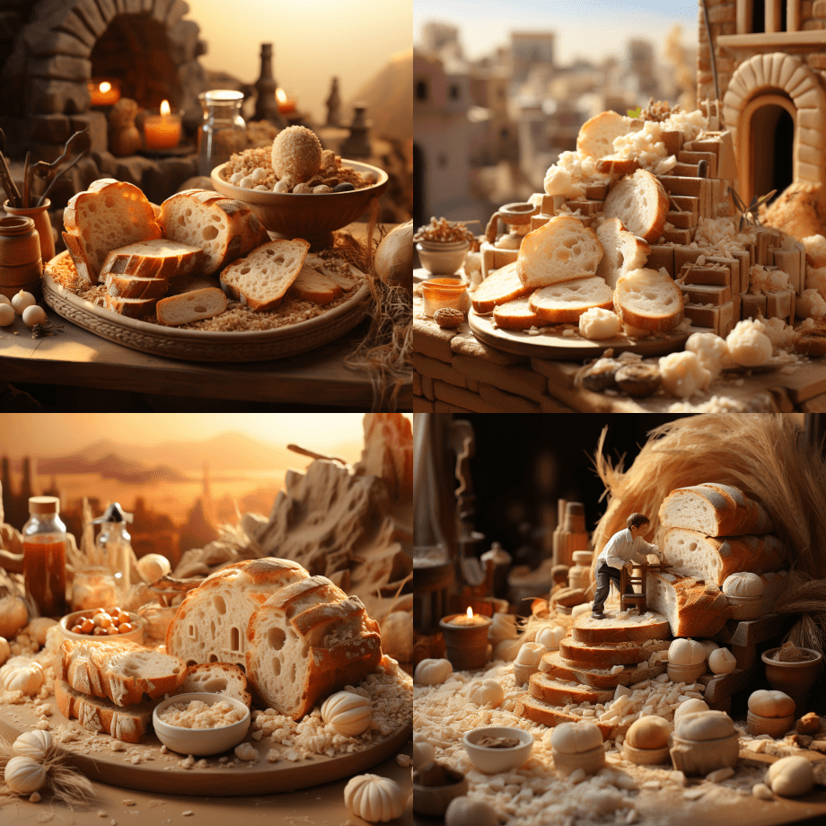 田中达也，微缩模型，广告摄影，巨大的面包 - Midjourney Prompt