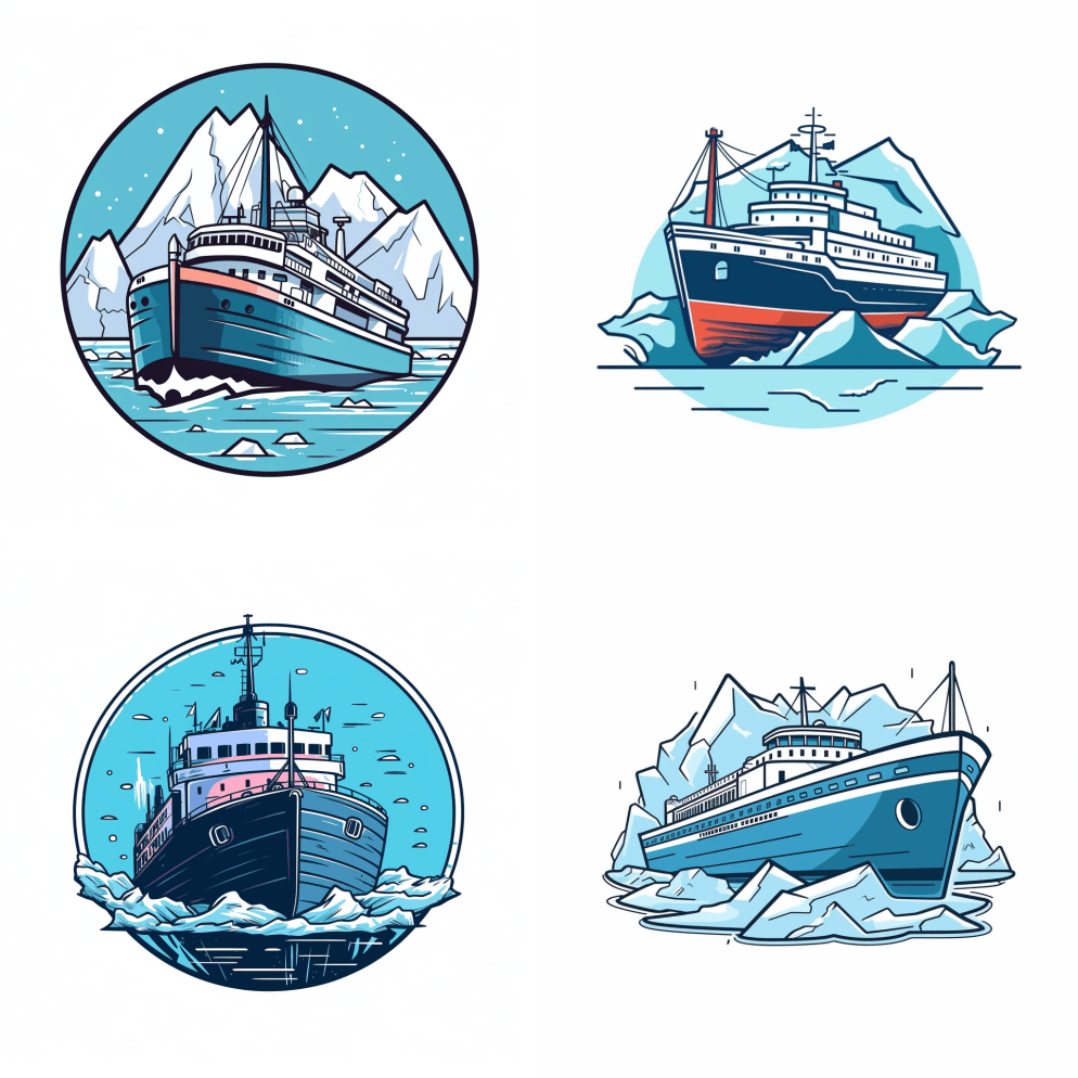 破冰船破冰，非常简单的轮廓图，标志，图标 - Midjourney Prompt
