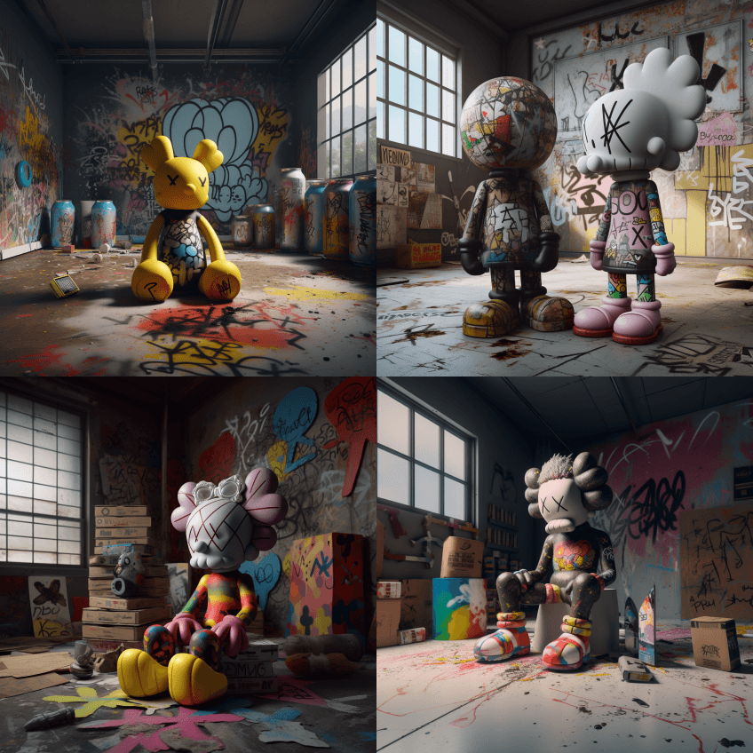 KAWS和Basquiat的合作，产品摄 - Midjourney Prompt