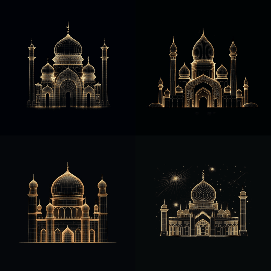 几乎没有线条以神秘的方式在黑色背景上展示 - Midjourney Prompt