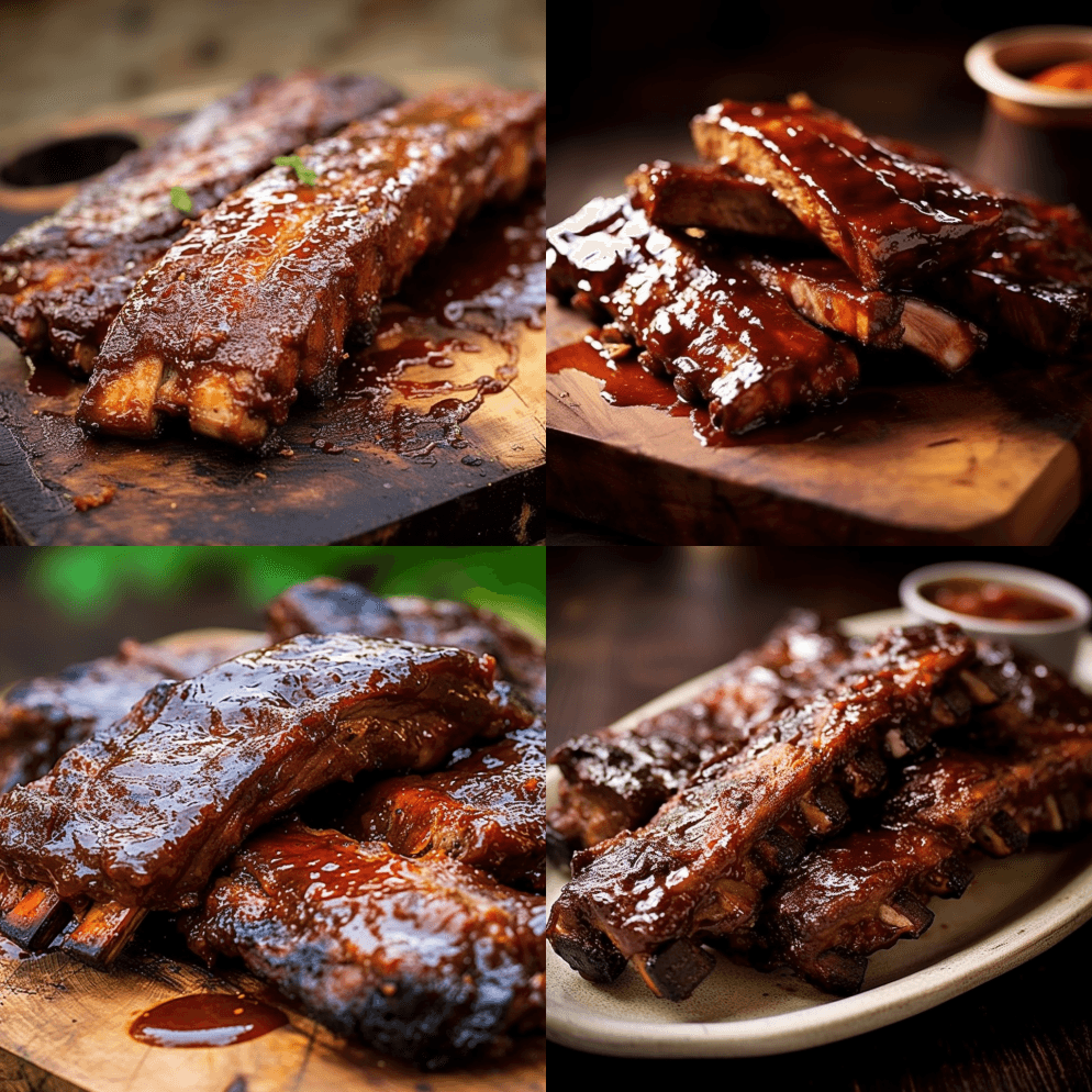 嫩而烟熏的排骨上涂了厚厚的烤肉酱，非常适 - Midjourney Prompt