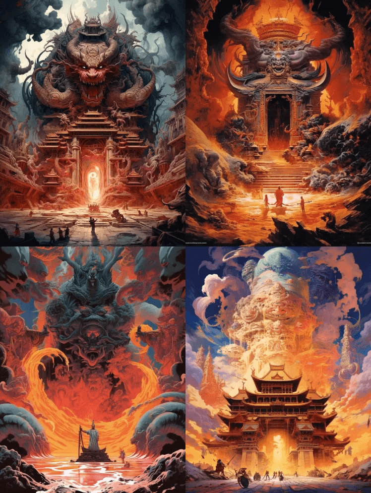 石版画米开朗基罗五彩缤纷的艺术愤怒的神来 - Midjourney Prompt