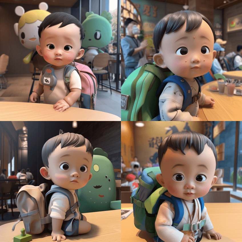 一个大眼睛的中国宝宝,天真可爱,2岁,背 - Midjourney Prompt