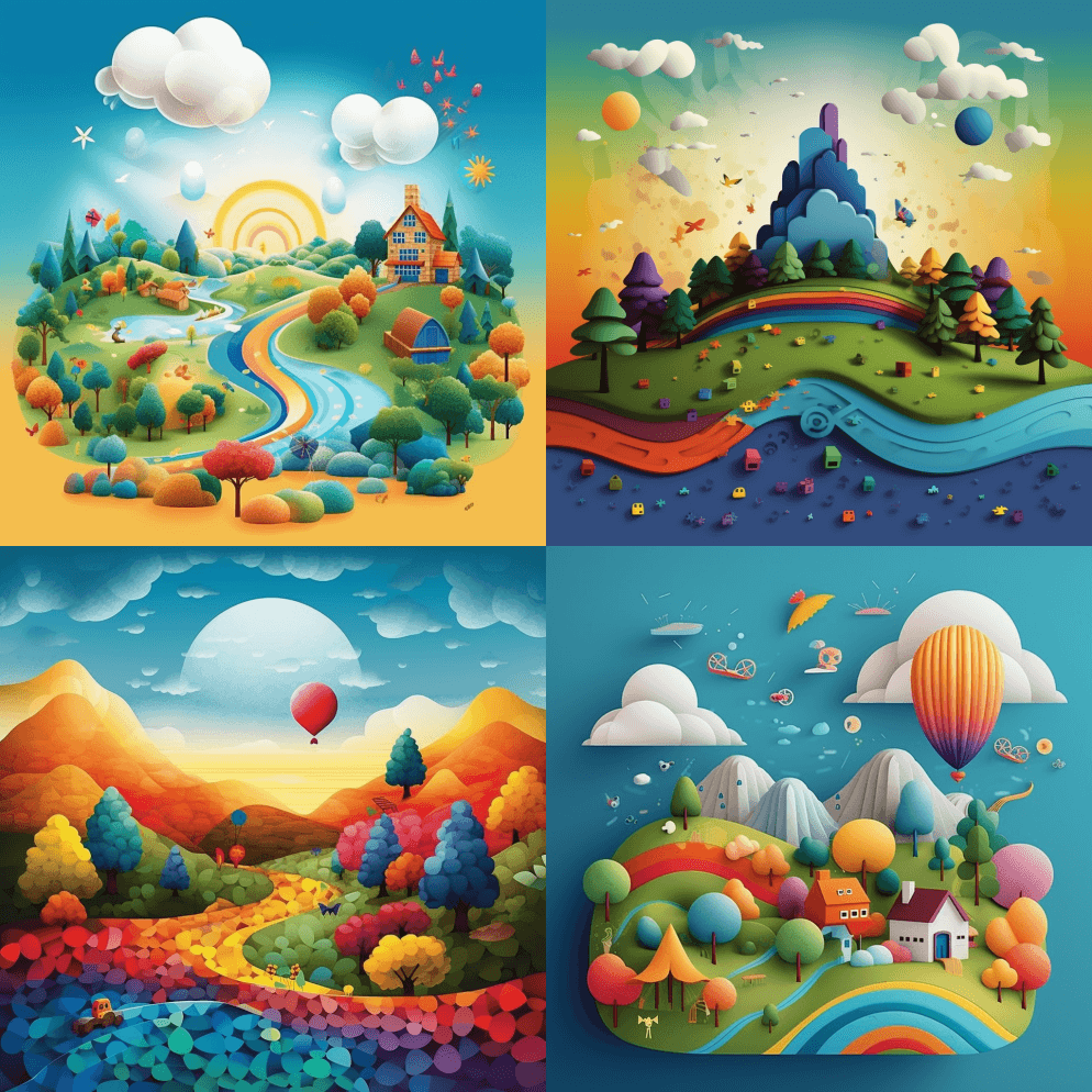 以自闭症日符号为灵感的梦幻和超现实景观， - Midjourney Prompt