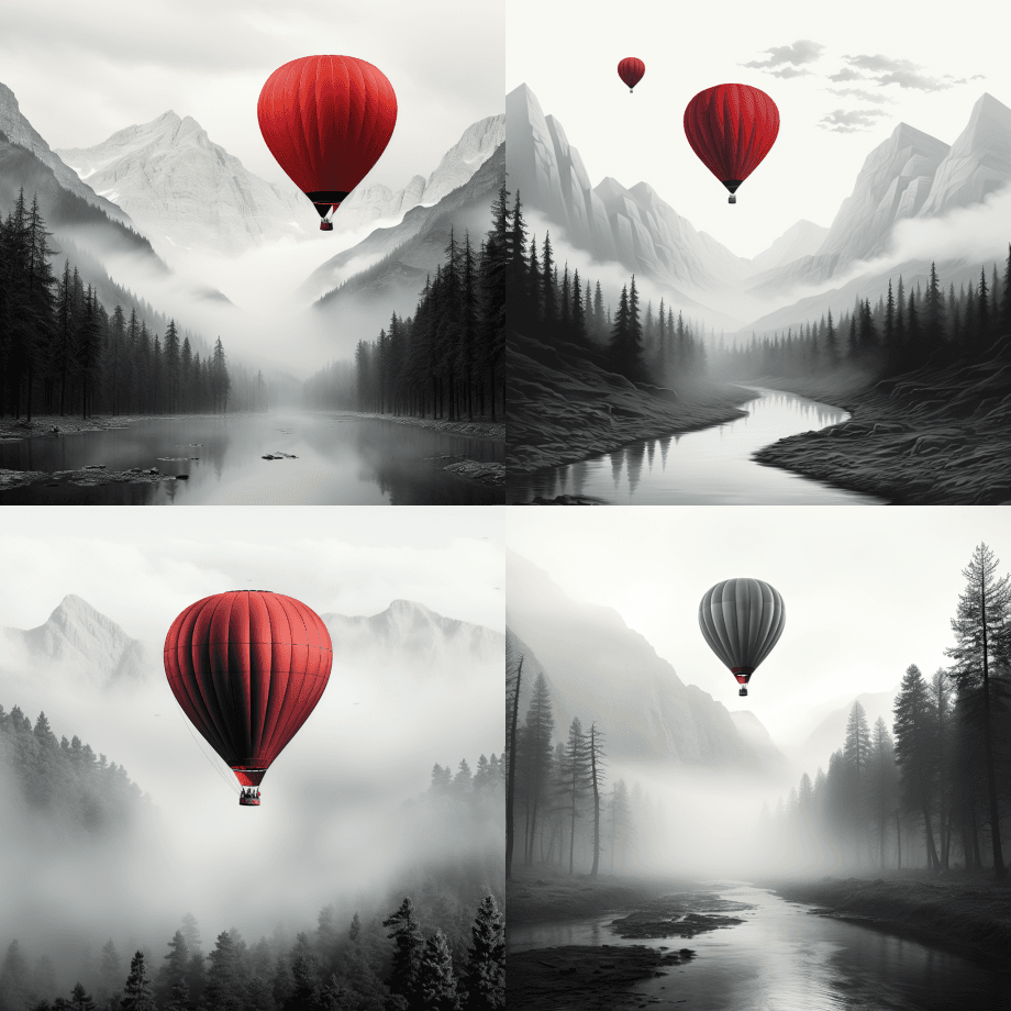 一个带有逼真眼印的热气球正在阿拉斯加上空 - Midjourney Prompt