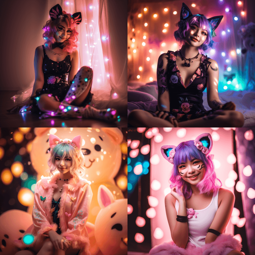 用索尼A7III拍摄的美丽微笑的neko - Midjourney Prompt