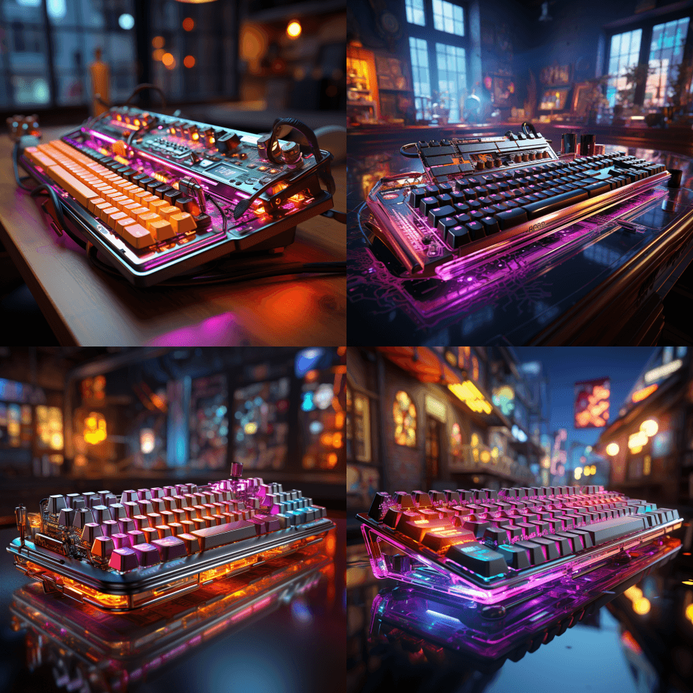 键盘、酷炫的灯光、复古朋克风格设计、多种 - Midjourney Prompt