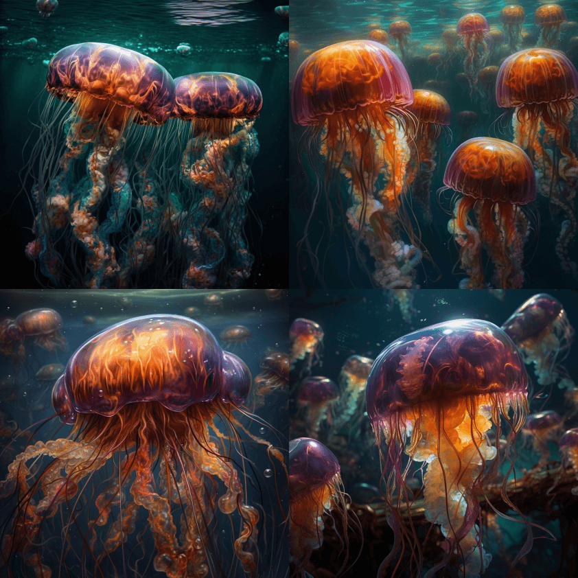 液态甲烷海洋中的放射性水母，外星生命形式 - Midjourney Prompt