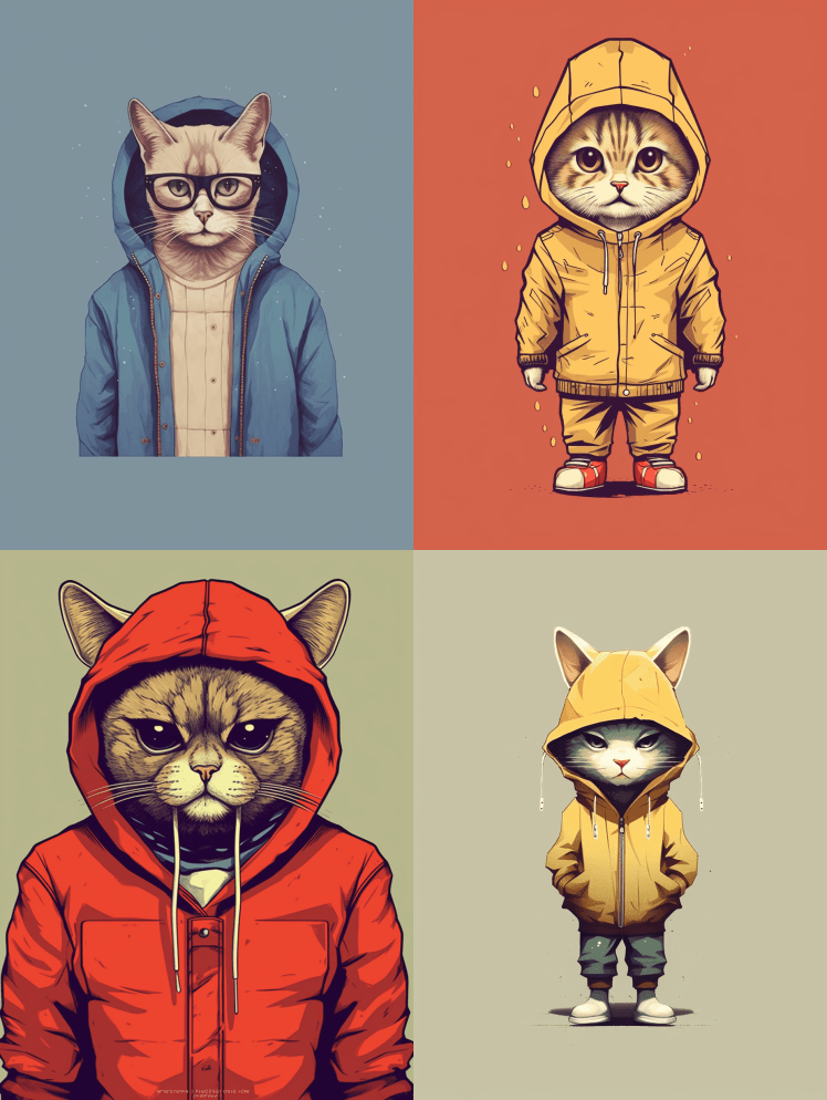 一只猫穿着酷炫的全新服装，极简主义卡通 - Midjourney Prompt