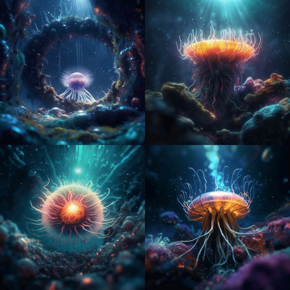 一个永恒的外星实体出现在现实的结构中的门 - Midjourney Prompt