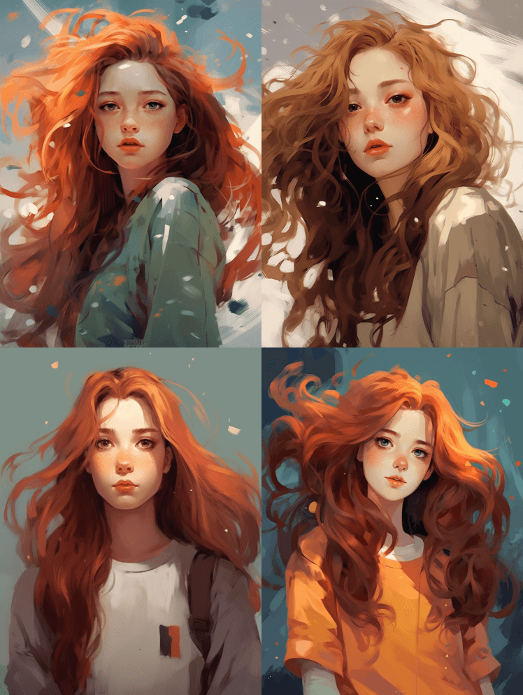 插图风格，长发少女自拍，手绘人物，小巧清 - Midjourney Prompt