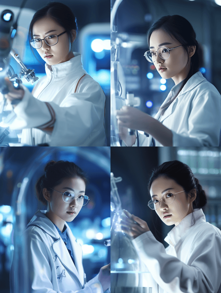 专注于护肤的中国年轻女科学家,特写她轮廓 - Midjourney Prompt