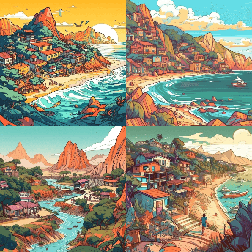 成人插图，大自然中的冒险与美丽的热带海滩 - Midjourney Prompt