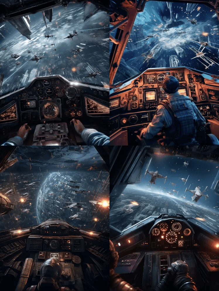 星球大战风格的照片级真实感图像。从战斗机 - Midjourney Prompt