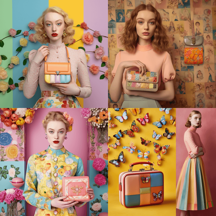 高级定制春季时装拍摄，可爱的高级定制手袋 - Midjourney Prompt