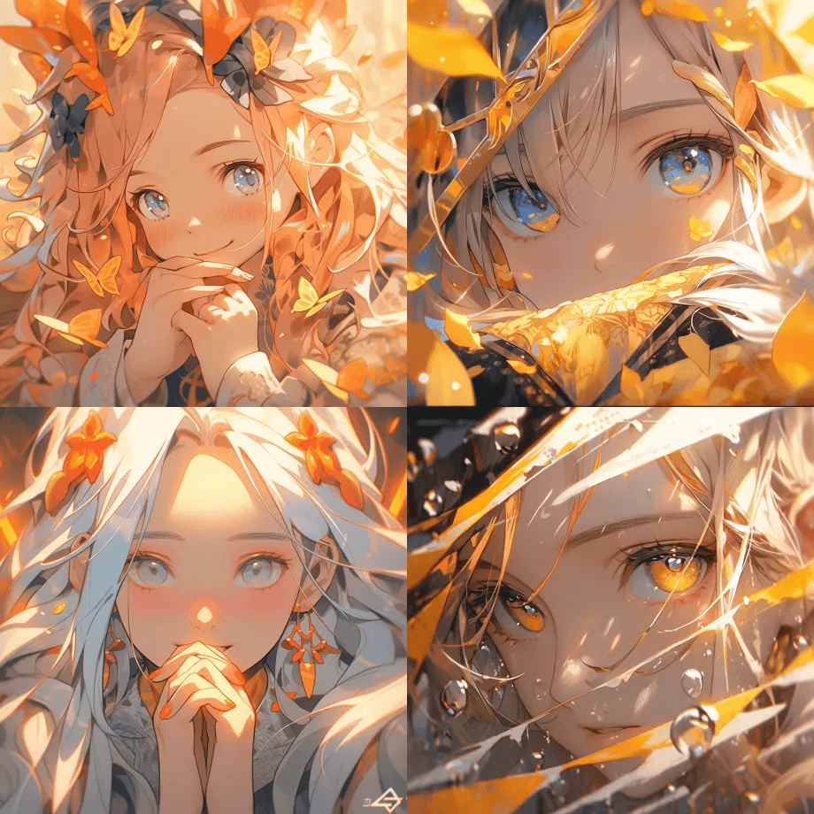 动漫女孩肖像，动漫眼睛，美丽错综复杂的黄 - Midjourney Prompt
