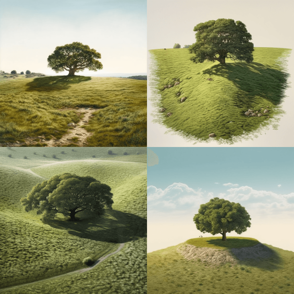 超现实主义，极简主义，电影，青草景观，有 - Midjourney Prompt