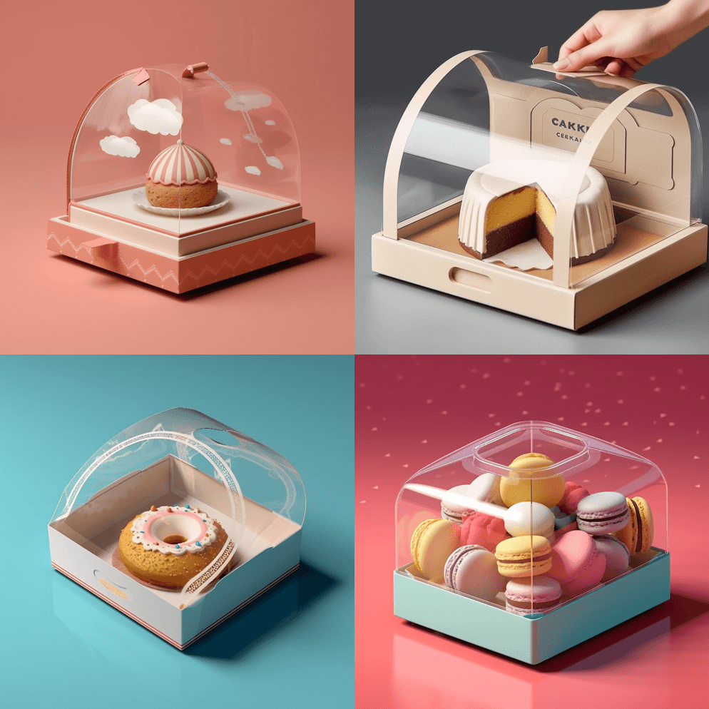 带透明封面样机的离合器形蛋糕纸盒 - Midjourney Prompt