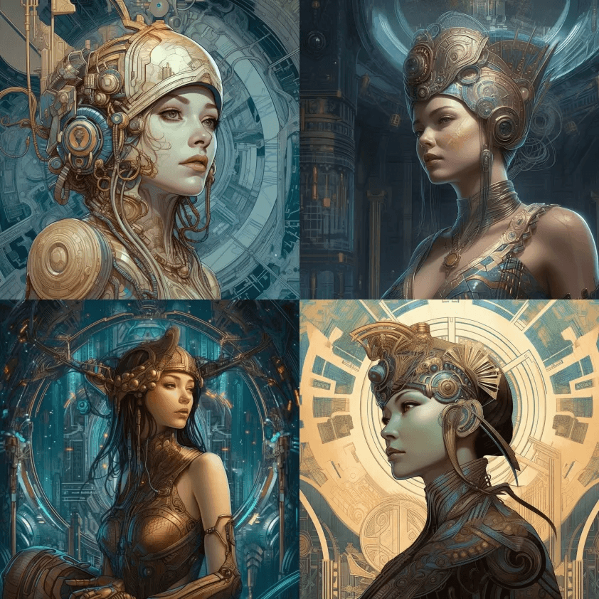 美丽华丽的科幻装饰艺术女性，超详细 - Midjourney Prompt