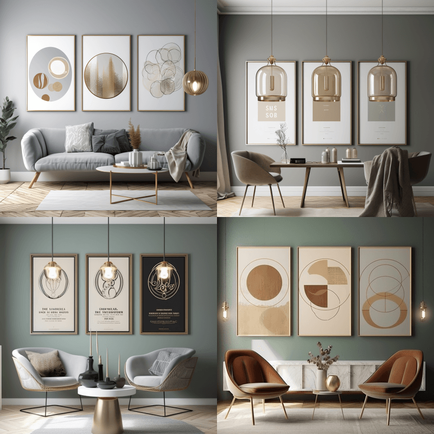 设计一套三张优雅而精致的海报，带有现代设 - Midjourney Prompt