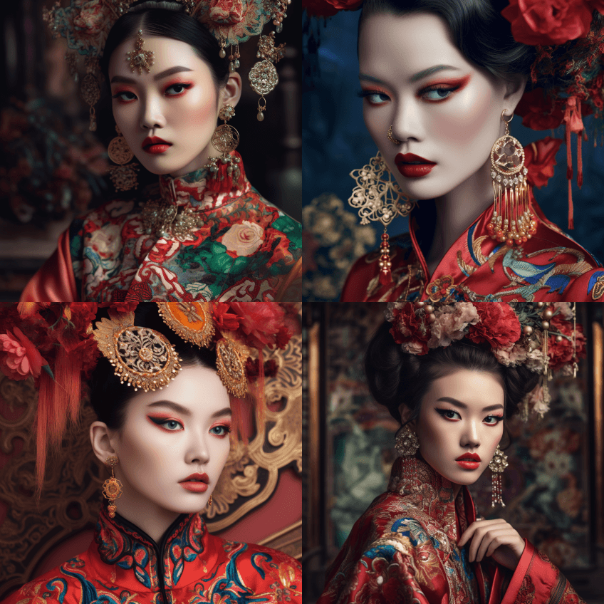 极致的特写镜头，灵感来自中国的时尚社论风 - Midjourney Prompt