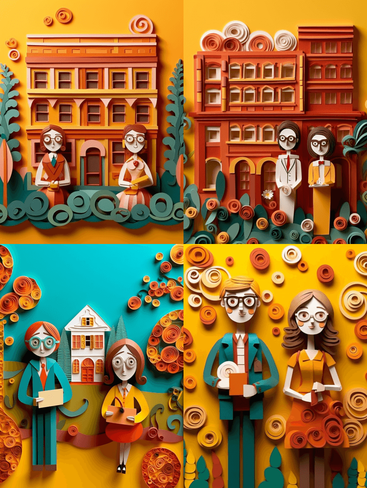 纸羽毛笔艺术，重现(韦斯·安德森电影)， - Midjourney Prompt