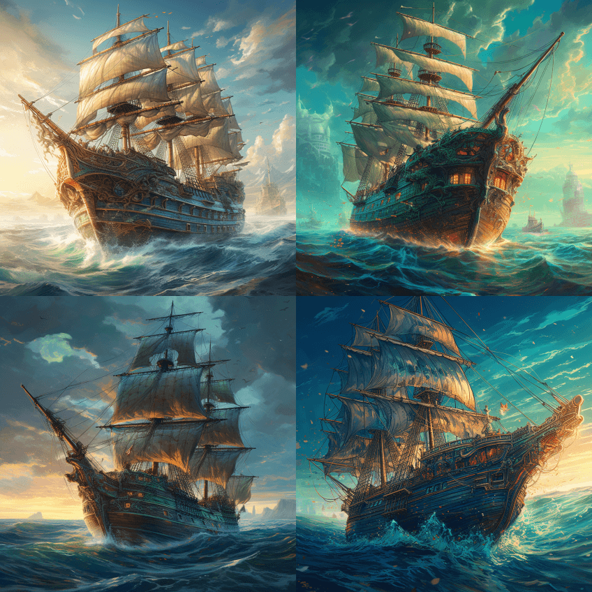 广角史诗般的海上帆船，令人难以忘怀的美丽 - Midjourney Prompt