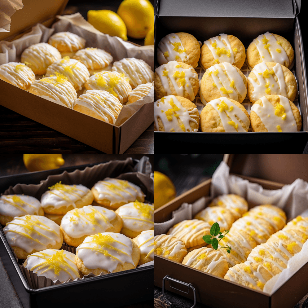 盒装柠檬芝士饼干，柠檬风味饼干，质地松脆 - Midjourney Prompt