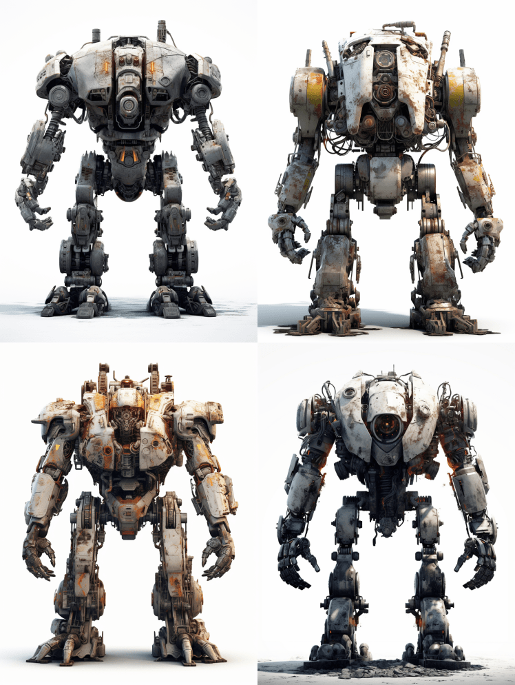世界末日式的Battlemecha，前视 - Midjourney Prompt
