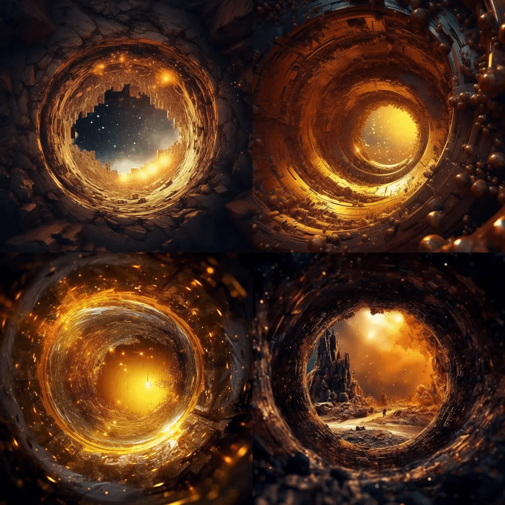 通过模拟中的一个洞凝视真实的宇宙：：放大 - Midjourney Prompt