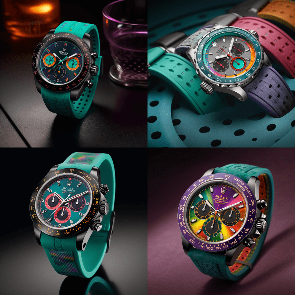 劳力士和F1设计了一款五颜六色的赛车手表 - Midjourney Prompt