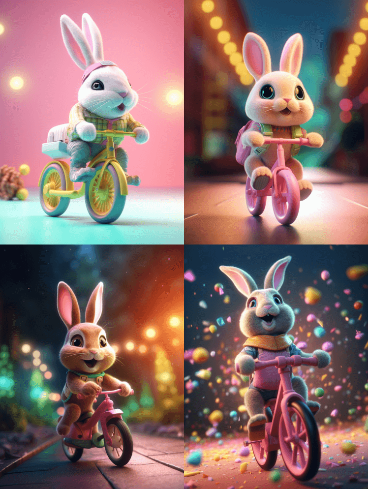 一只兔子骑着自行车的图片，3D风格，Pa - Midjourney Prompt