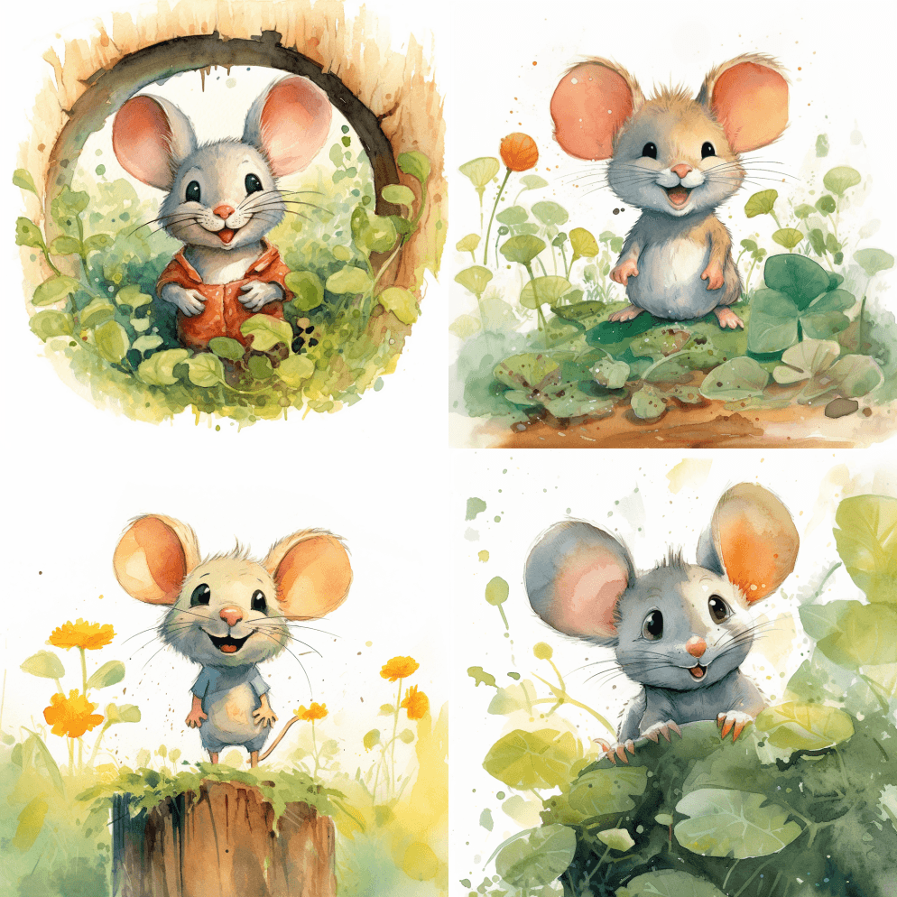 一只非常可爱和快乐的微笑着的小老鼠在花园 - Midjourney Prompt