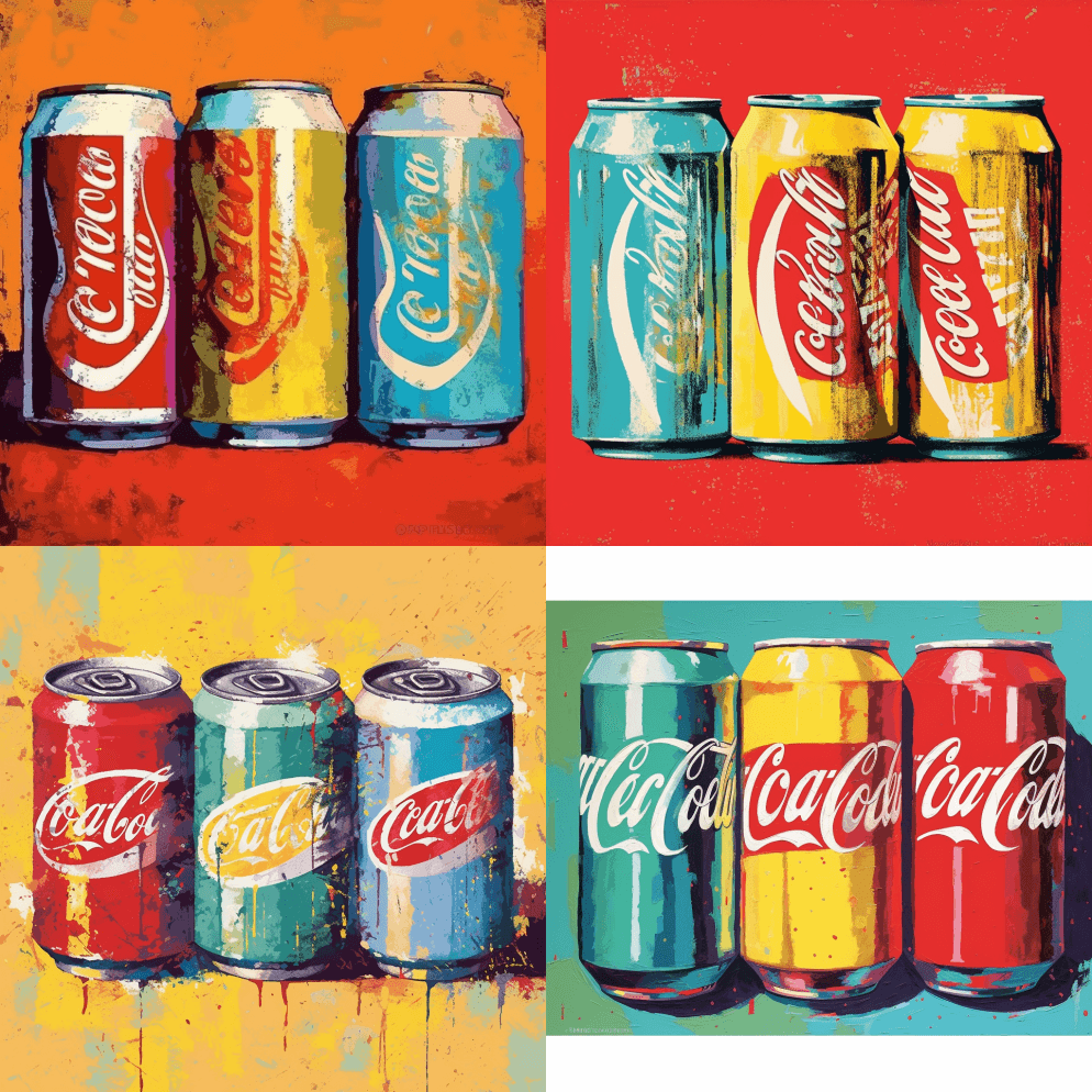 四罐可口可乐标志，安迪·沃霍尔的风格，抽 - Midjourney Prompt
