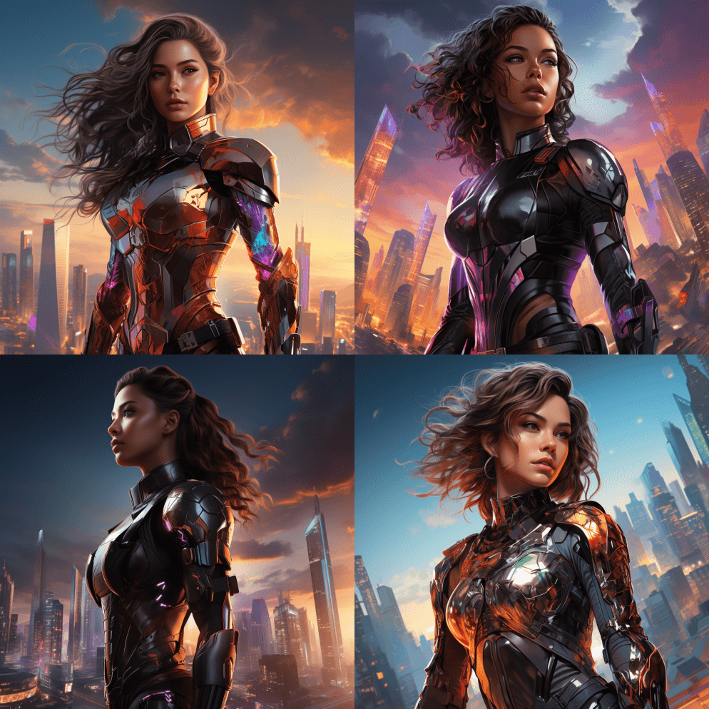 未来主义的，圆滑的，金属的，五颜六色的女 - Midjourney Prompt