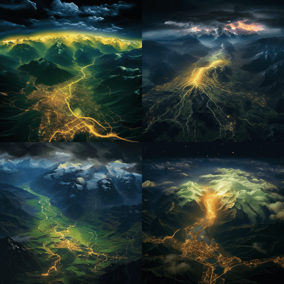 夜景，空中景观，国家地理风景照片，获奖概 - Midjourney Prompt