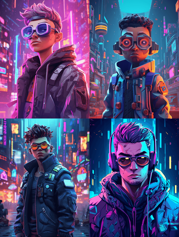 创建一个以卡通3D风格的赛博朋克角色为特 - Midjourney Prompt