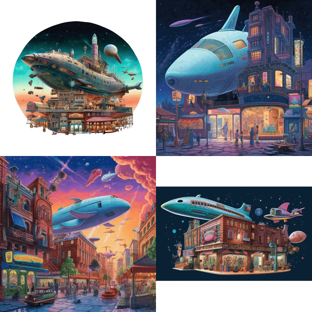 一艘纸板雕刻的宇宙飞船漂流在一个超现实的 - Midjourney Prompt