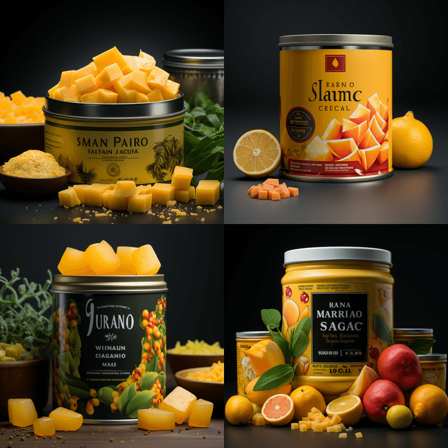方罐芒果味口香糖包装设计 - Midjourney Prompt
