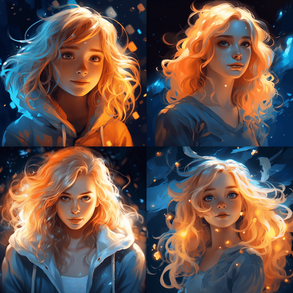 美丽的女孩，金色头发，西里尔·罗兰多的风 - Midjourney Prompt