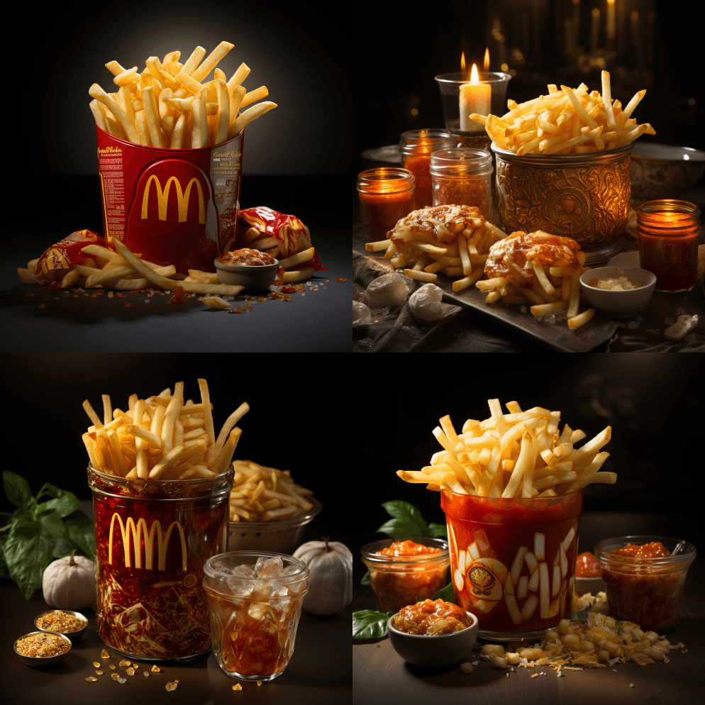 无法抗拒的麦当劳炸薯条。阴谋氛围 - Midjourney Prompt