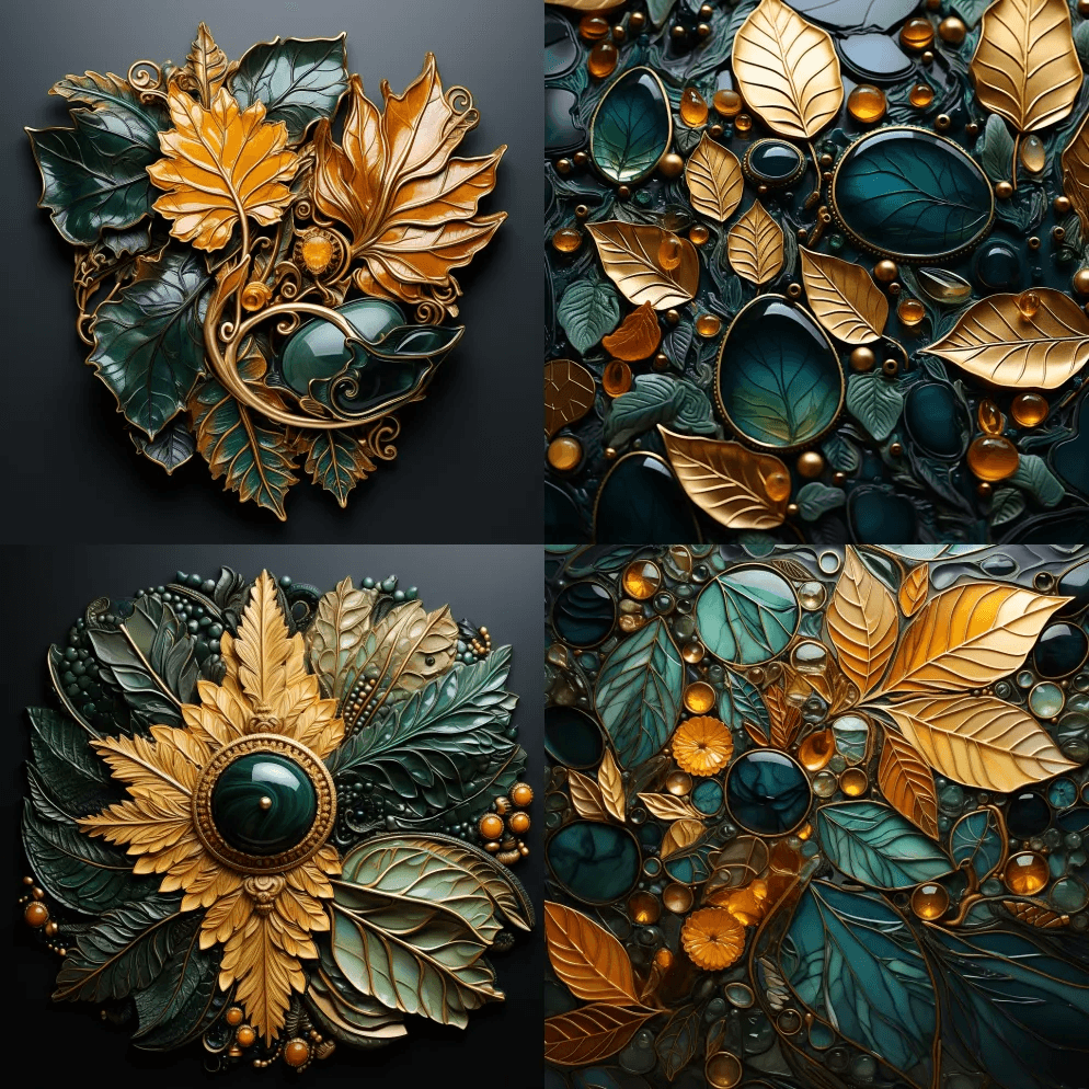 罗宾·雷曼的艺术作品在皮革上留下叶子，绿 - Midjourney Prompt