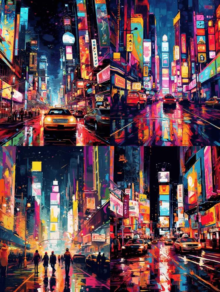 城市夜生活的脉动节奏，呈现在充满活力的波 - Midjourney Prompt