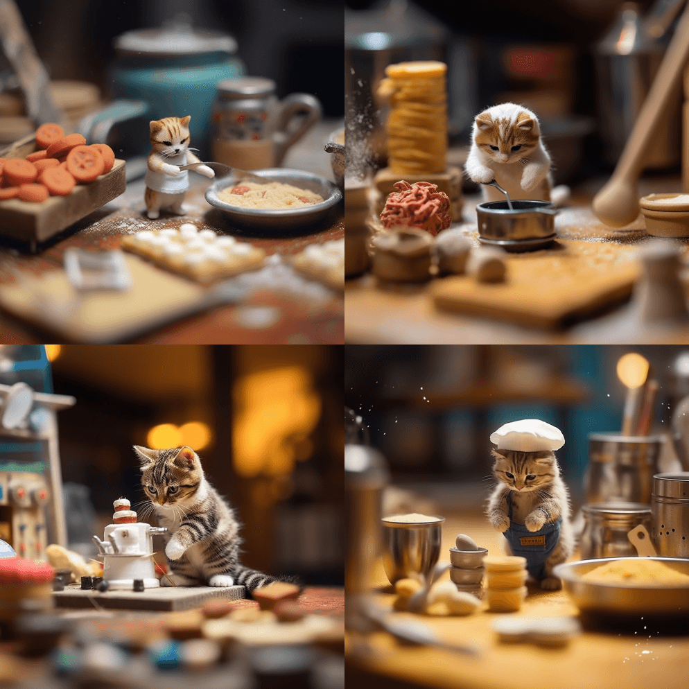 猫咪烘焙?，可爱，斜移摄影 - Midjourney Prompt
