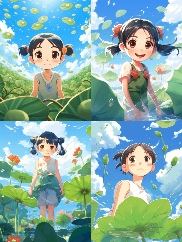 留着屏幕上方的空白，在夏天，一个扎着马尾 - Midjourney Prompt