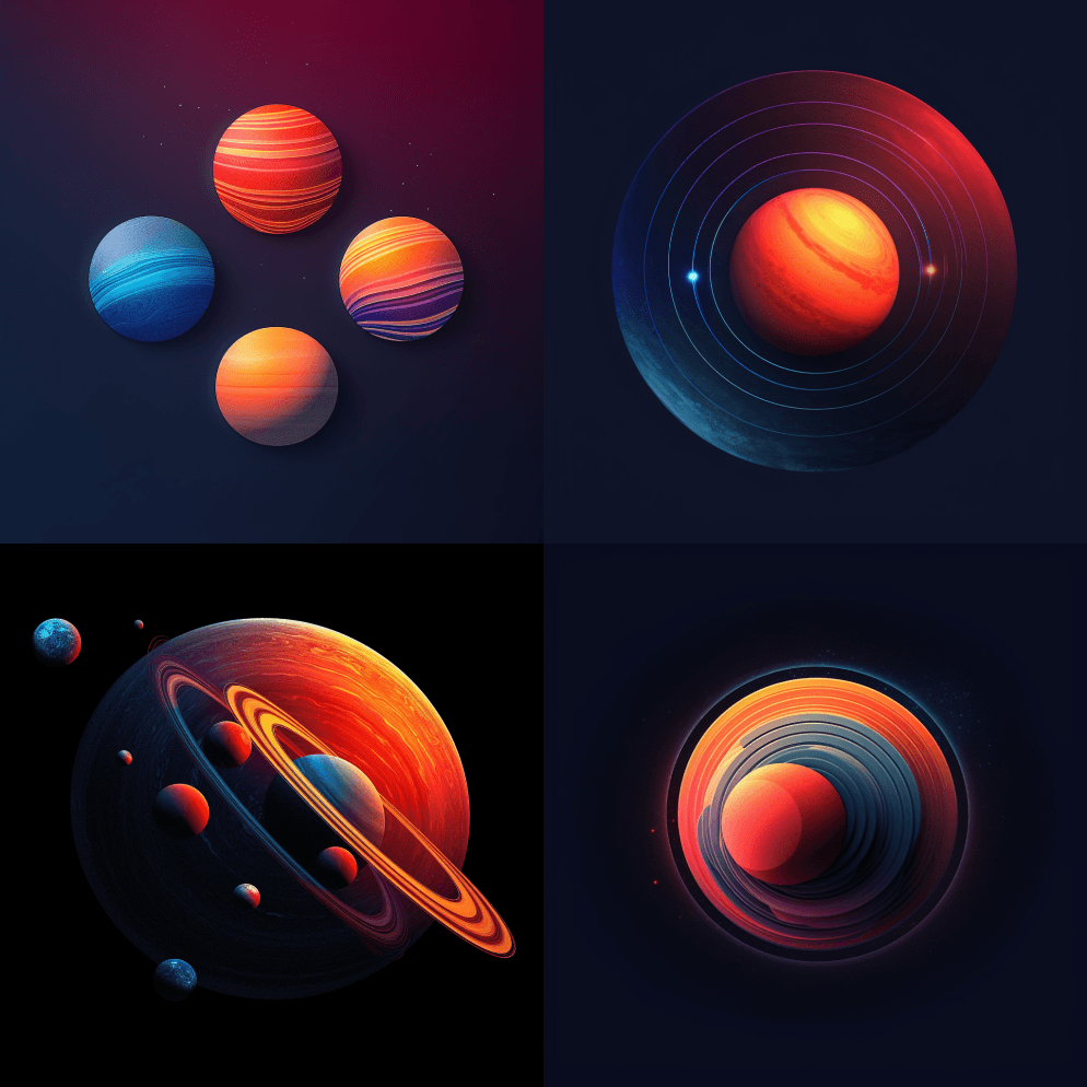 蓝红色渐变，行星系统，太阳系 - Midjourney Prompt