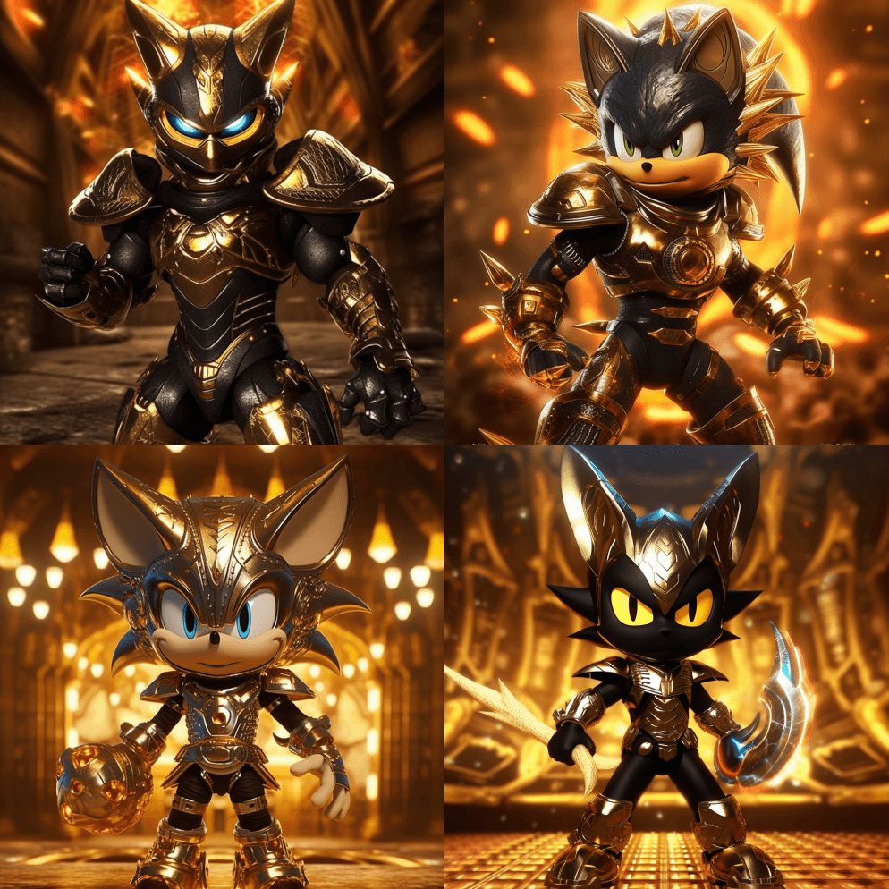 全身音波萨穆拉黑色和金色盔甲与激光眼睛， - Midjourney Prompt