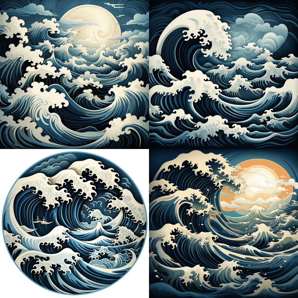 波浪图案、圆形、矢量设计、插图、漩涡、中 - Midjourney Prompt