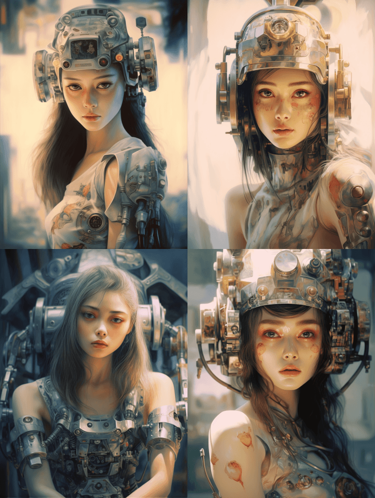 华丽的亚洲女性机器人，作者：Hajime - Midjourney Prompt