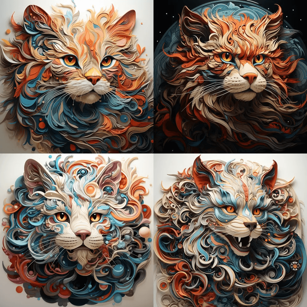 一只时髦的猫叫，印象派抽象立体主义细小光 - Midjourney Prompt